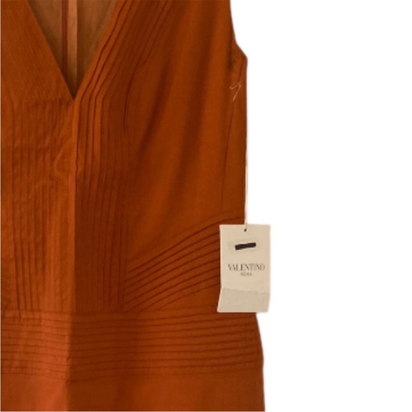 Valentino Roma Dress NWT Deep V Neck with Pleating Detailing in Terracotta - Picture 4 of 9